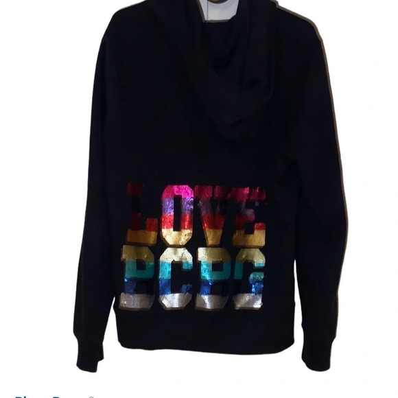 BCBGMaxAzria Sweaters - BCBG Maxazria rhinestone logo black hoodie sweater Sz L